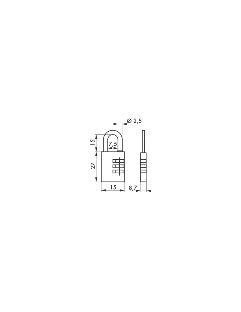 Lucchetto a combinazione 158, ottone, bagagli, 15mm, 3 cifre - THIRARD