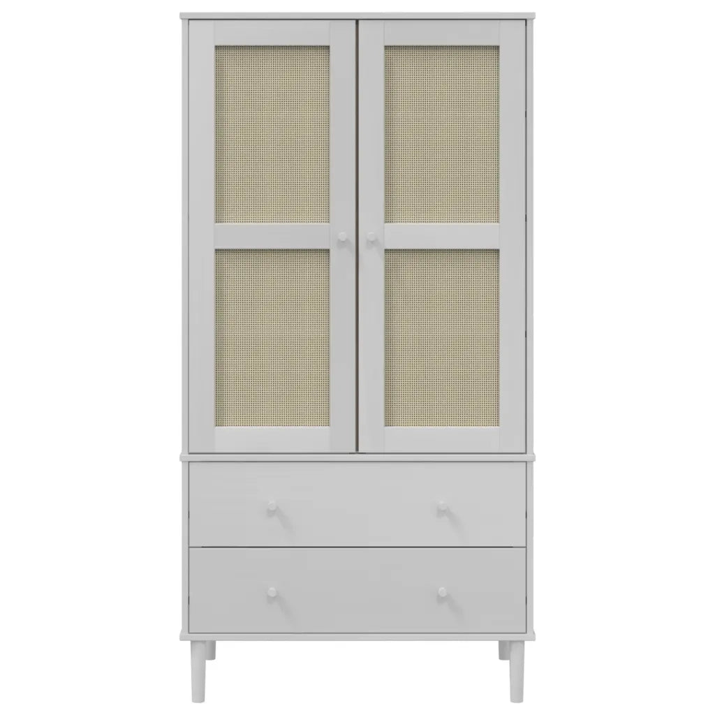 Armadio SENJA Aspetto Rattan Bianco 90x55x175 cm Massello Pino 358035