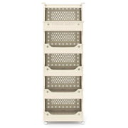Cestino per bucato 6 piani carrello impilabile in plastica, Cestino per bucato organizzatore aperto per lavanderia Beige-Cesti del bucato
