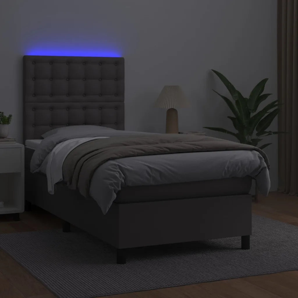 Giroletto Molle con Materasso e LED Grigio 90x190cm Similpelle 3135919