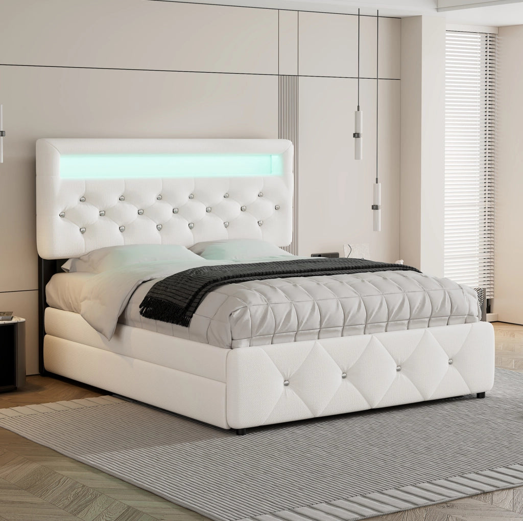 Letto matrimoniale imbottito 140x200 cm con letto estraibile
