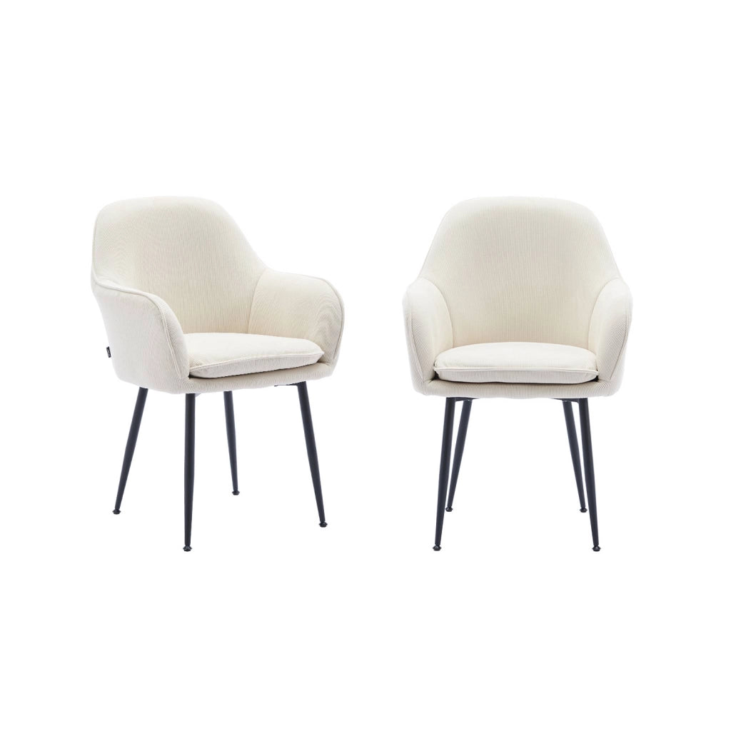 Set 2 poltrone in velluto a coste con gambe in metallo, bianco sporco