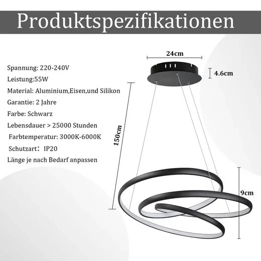 Lampada a sospensione ZMH LED dimmerabile nera 150 cm 55 W per tavolo da pranzo e soggiorno
