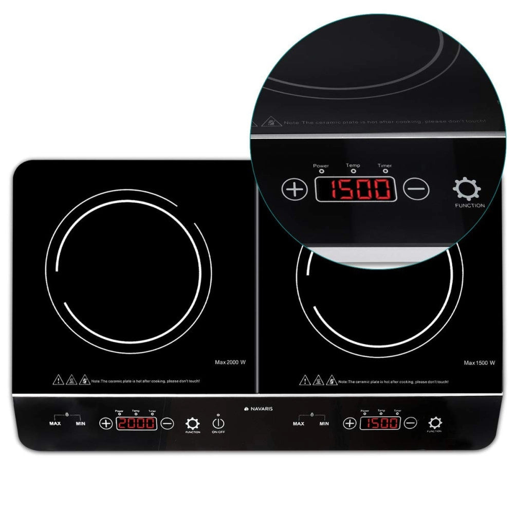 Trade Shop - Doppia Piastra A Induzione 3500w Fornello Elettrico Con Display Digitale E Timer -