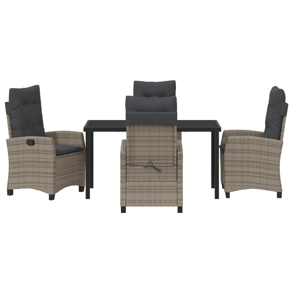 Set di Mobili da Giardino da 5 Pezzi con Cuscini Grigi in Rattan Polietilene