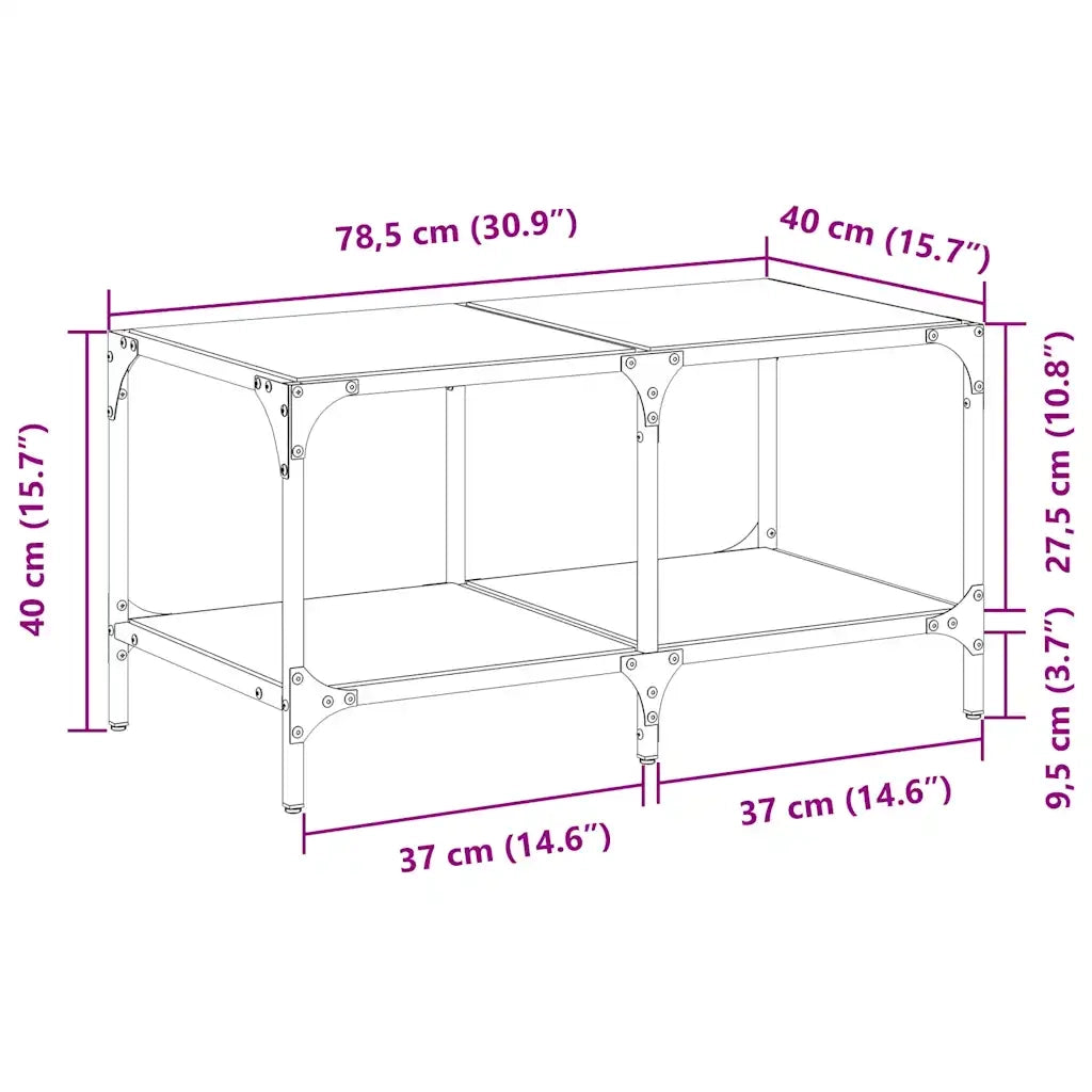 2 pz Tavolini da salotto | Tavolino da caff¨¨ | Tavolino da Soggiorno con Piano Vetro Trasparente 78,5x40x40 cm Acciaio