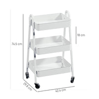 Carrello da Cucina Multiuso a 3 Livelli 42,4x29,8x74,5H cm con Ruote e Freno Bianco
