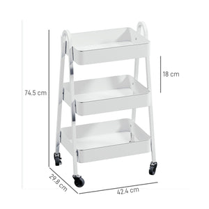 Carrello da Cucina Multiuso a 3 Livelli 42,4x29,8x74,5H cm con Ruote e Freno Bianco
