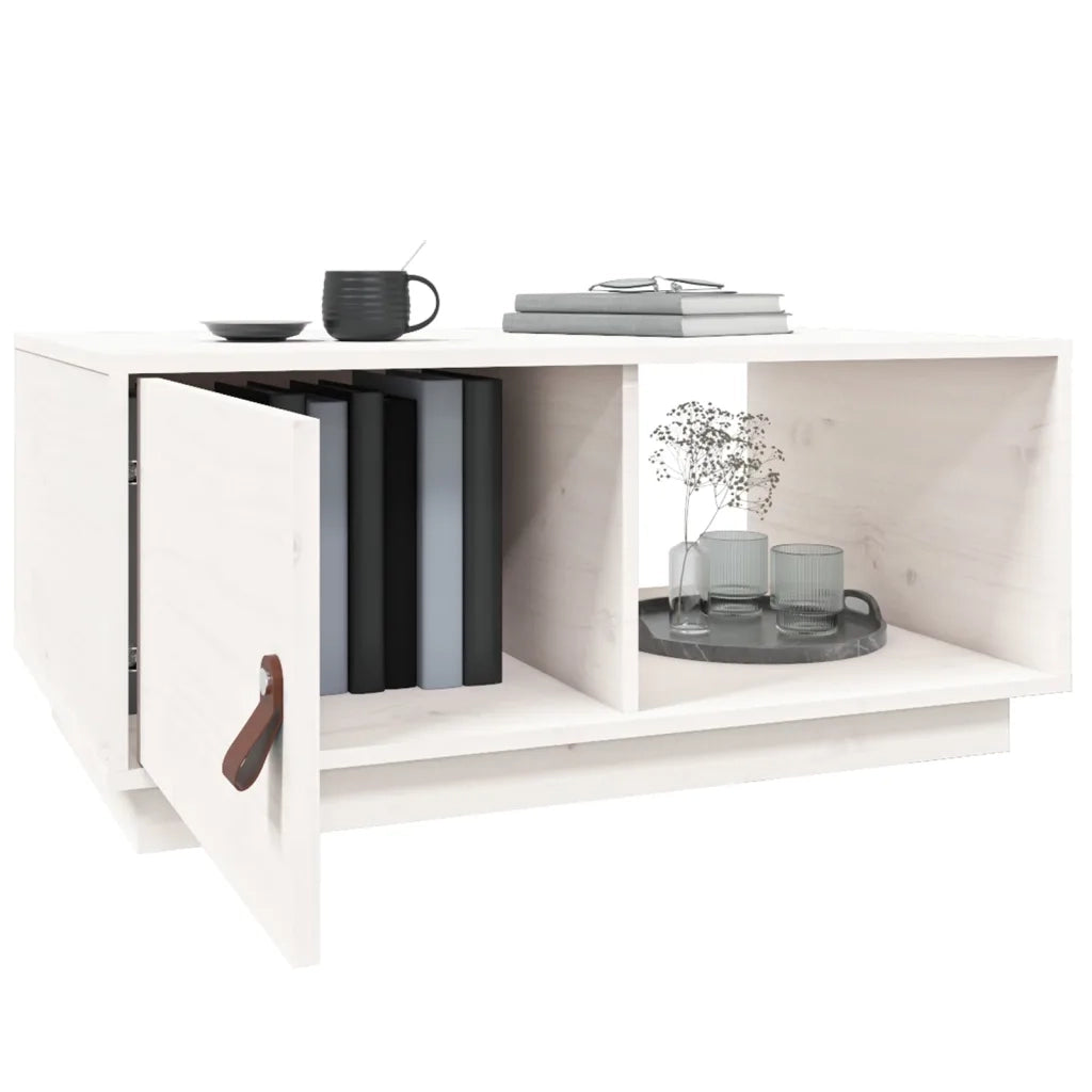Tavolino da Salotto Bianco 80x50x35,5 cm Legno Massello di Pino 818261