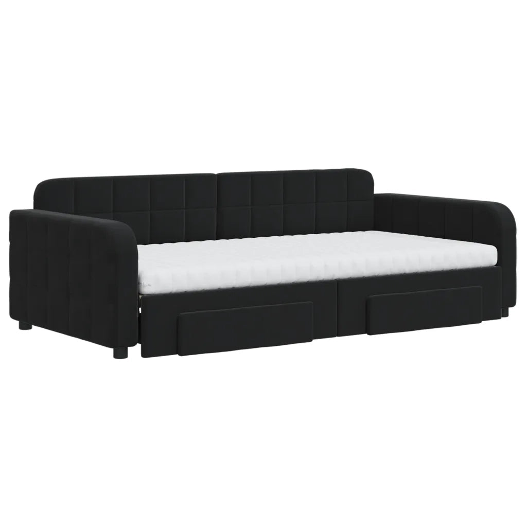 Divano Letto Estraibile con Cassetti Nero 100x200 cm in Velluto 3197012