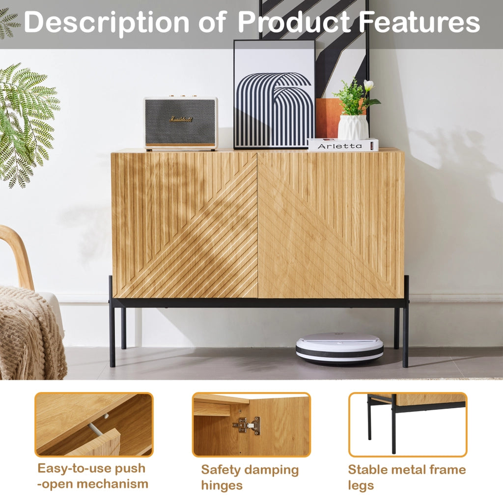 Credenza con 2 ante e ripiano regolabile; gambe in metallo - per soggiorno - 100x40x75 cm - naturale
