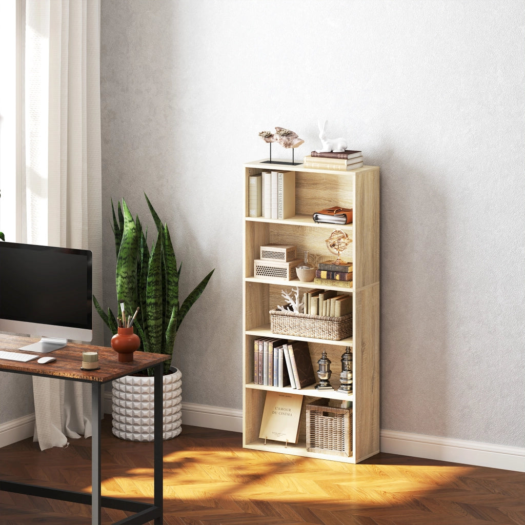 Libreria 5 livelli con ripiani regolabili ¨C zephmum ¨C naturale 60x24x133,5cm