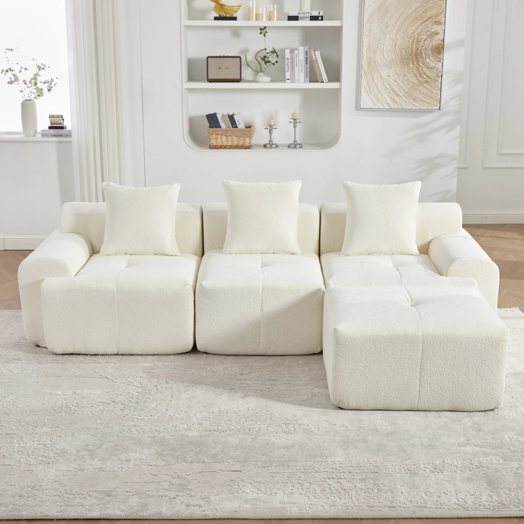Divano angolare modulare 3 posti - con seduta in memory foam e rivestimento in tessuto - avorio