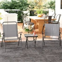 Set da Giardino con Tavolo con Piano in Vetro e 2 Sedie Pieghevoli con Schienale Regolabile, Grigio
