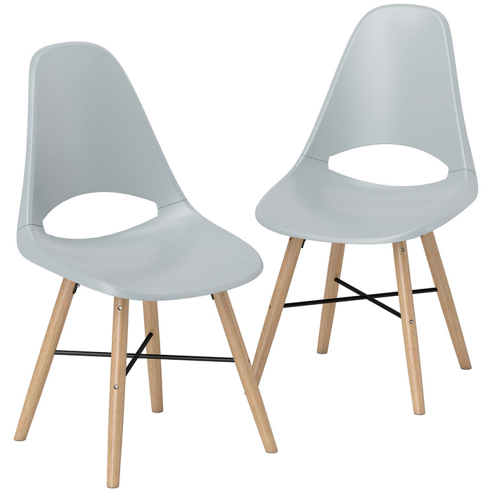 Set 2 Sedie da Pranzo in Stile Nordico con Schienale Curvato in Plastica e Legno Grigio