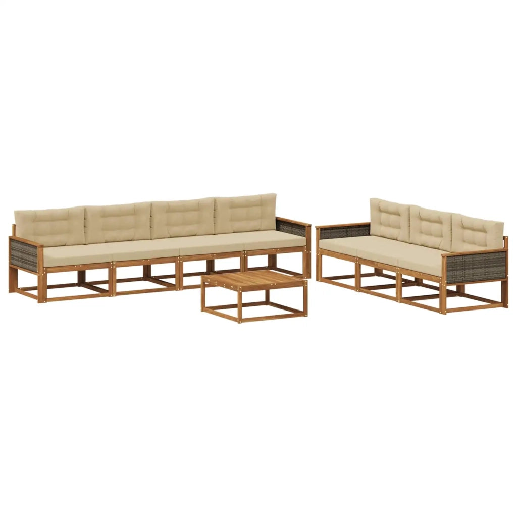 Set di divani da esterno con cuscino 8 pcs Naturale e Beige