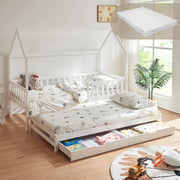 Letto a Casetta per Cameretta Aarghonmaa in Legno di Pino con Letto Estraibile 1 Materasso 90x200 cm e 2 Cassetti - Bianco [en.casa]
