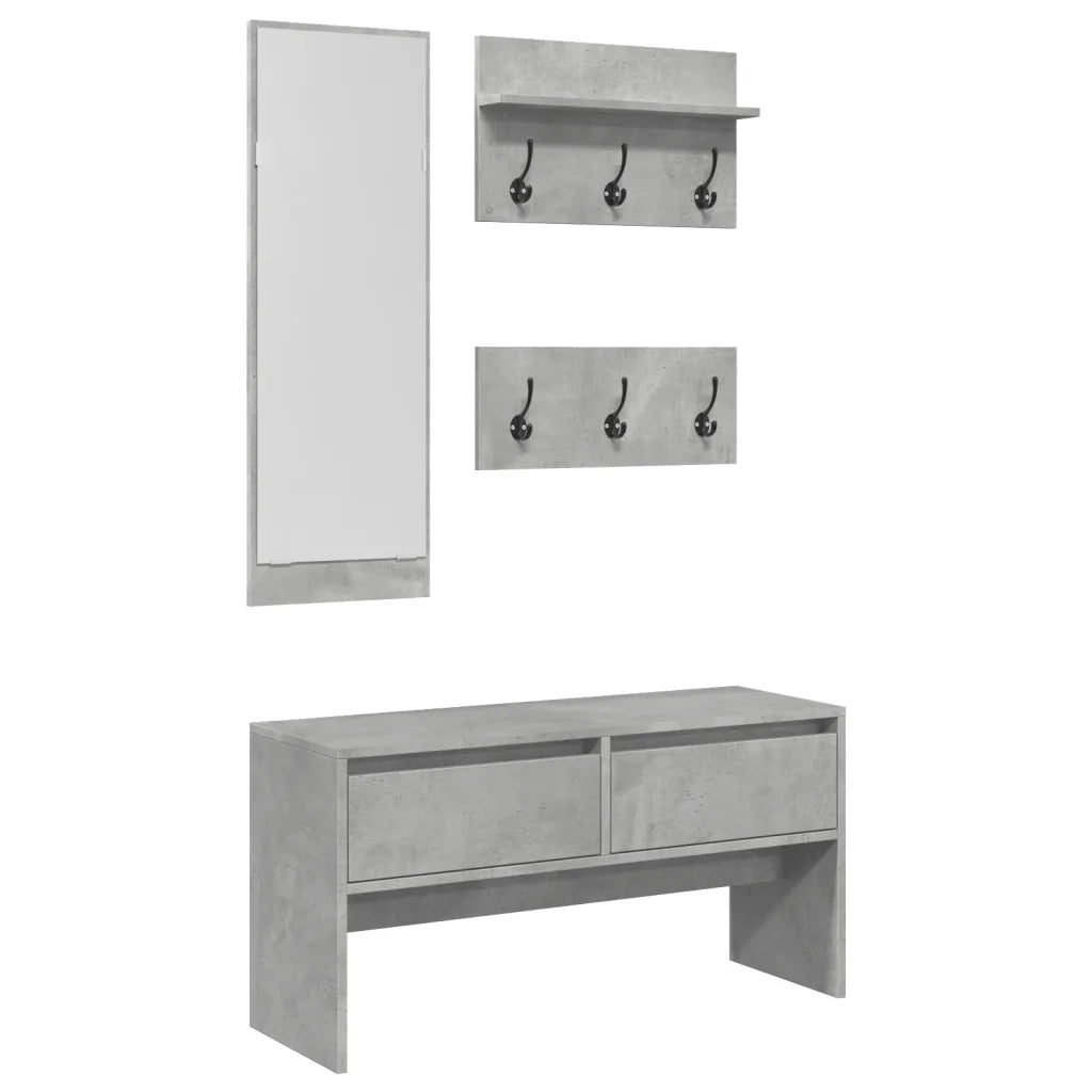 Set Mobili da Ingresso 4 pz Grigio Cemento in Legno Multistrato