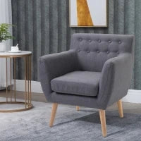 Poltrona Imbottita Moderna, Poltroncina da Camera Soggiorno con Braccioli Tessuto Legno 68 × 58.5 × 76cm Grigio Chiaro