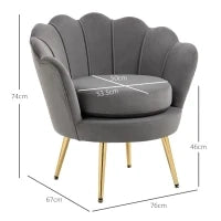 Poltrona a Conchiglia, Poltroncina Vintage, Poltroncina da Camera e Salotto, Design Elegante, con Schienale Alto, 76x67x74cm, Grigio