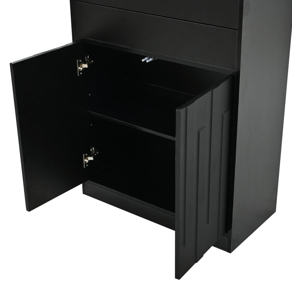 Vetrina alta LED 70x34x180 cm con 2 cassetti; ante in vetro; nero