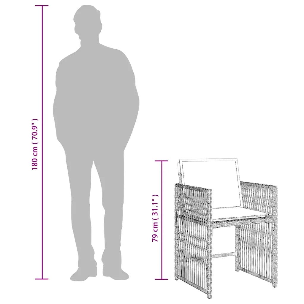 Set da Pranzo da Giardino 15 pz con Cuscini Grigio Polyrattan