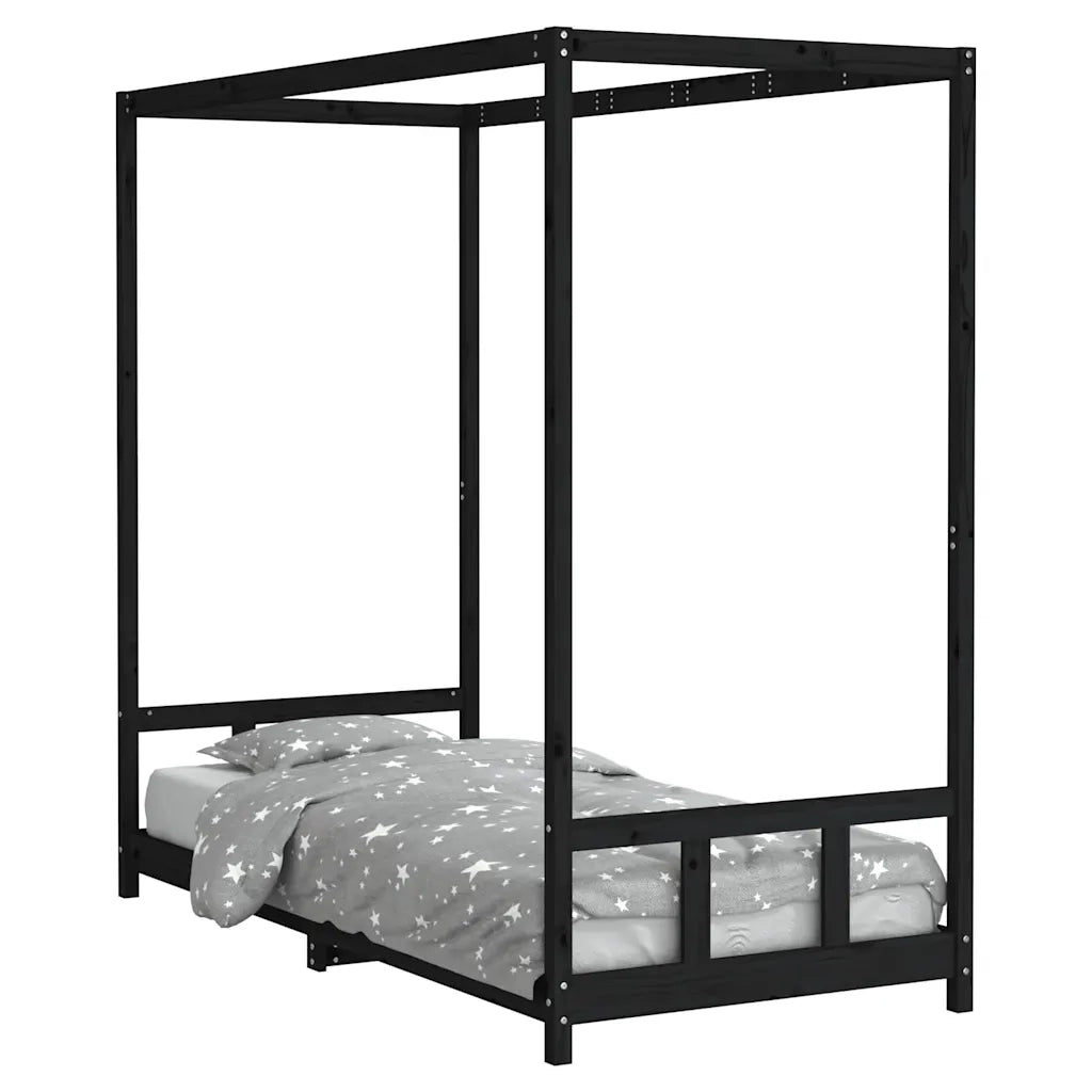 Giroletto per Bambini-Struttura Letto Bambini Nero 90x200 cm in Legno Massello di Pino 615055
