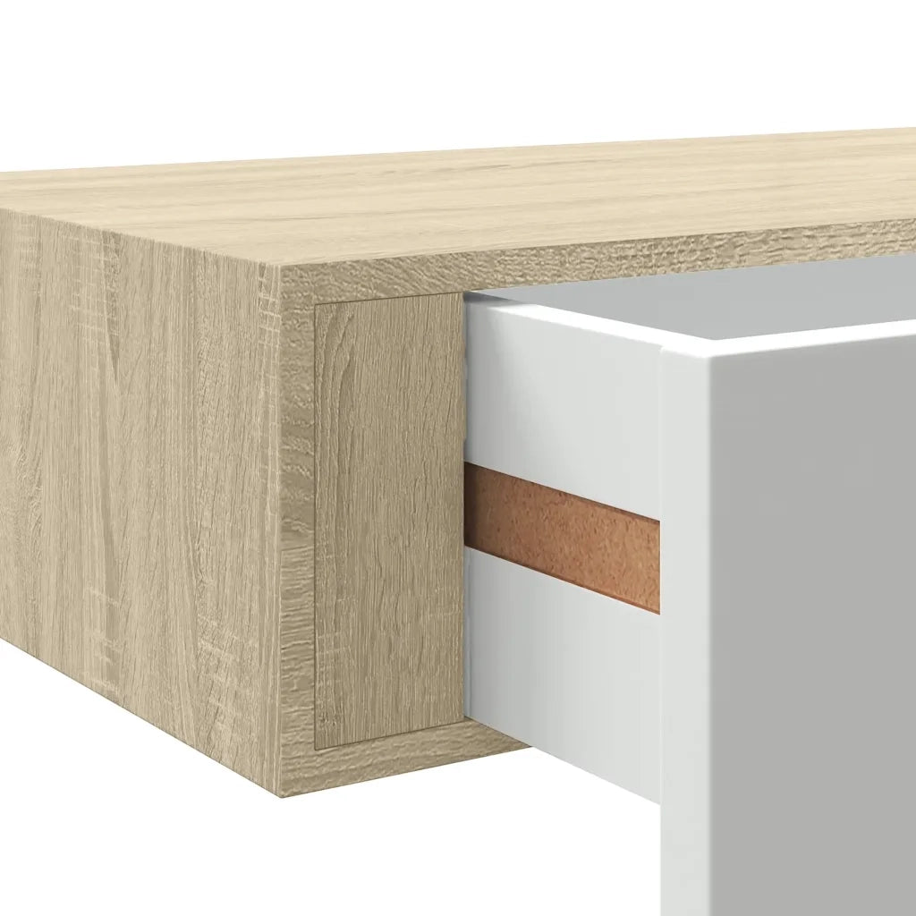 Mensola a muro con cassetti in rovere e bianco 40x23,5x10 cm MDF 330249
