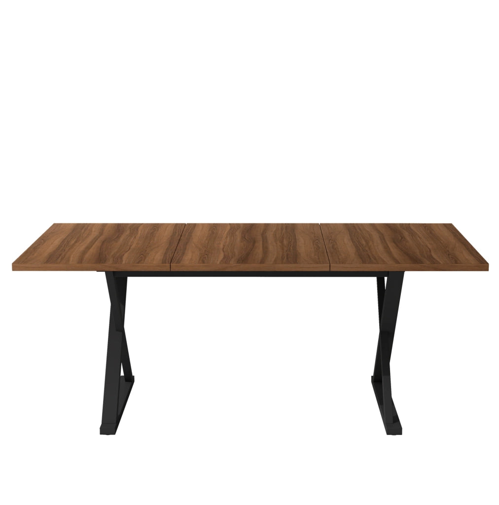 Tavolo da pranzo 180x90x75 cm in MDF con gambe in metallo a X; noce