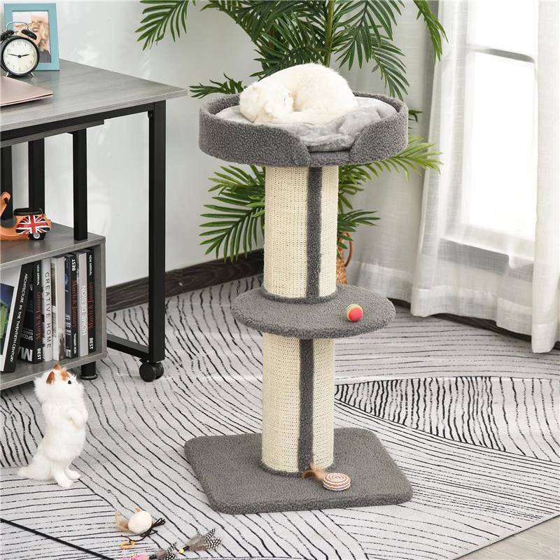 TIRAGRAFFI AD ALBERO PER GATTI CON CUCCIA CUSCINO RIVESTIMENTO GRIGIO