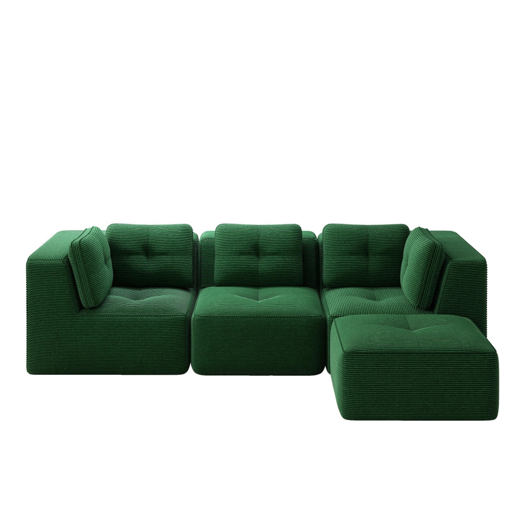 Divano Angolare Modulare 3 Posti con Chaise Longue ¨C MINIMAL ¨C Velluto a Coste Verde