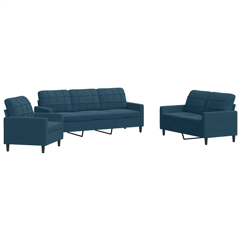 vidaXL Set di Divani 3 pz con Cuscini Blu in Velluto