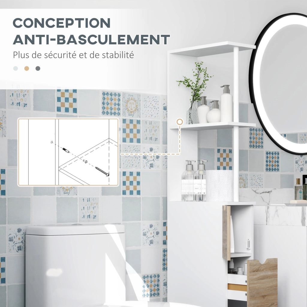 Mobile colonna bagno con cassetti e ripiani ¨C zephmum ¨C 15x33x136,8 cm bianco