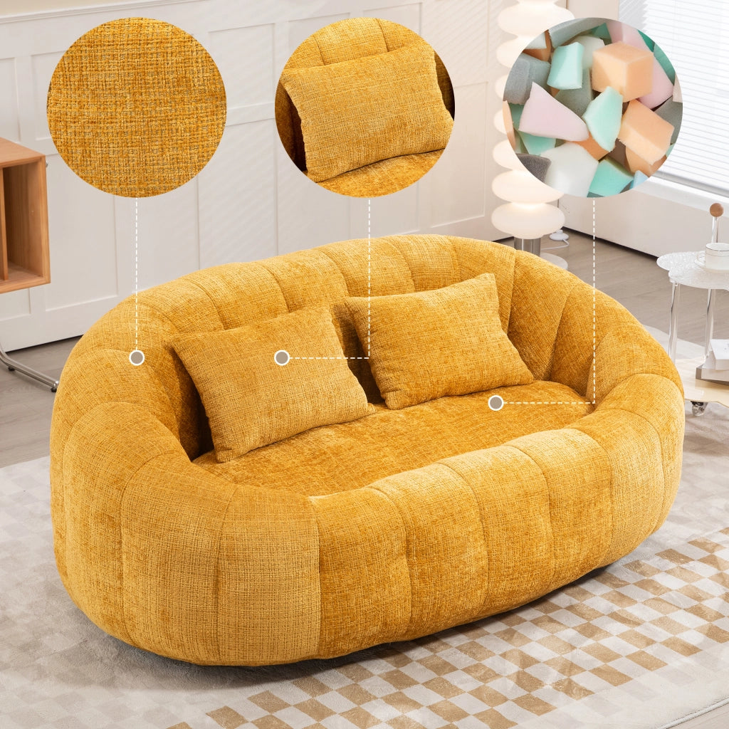 Pouf da pavimento con braccioli in ciniglia giallo imbottito in schiuma 150 × 95 × 63 cm