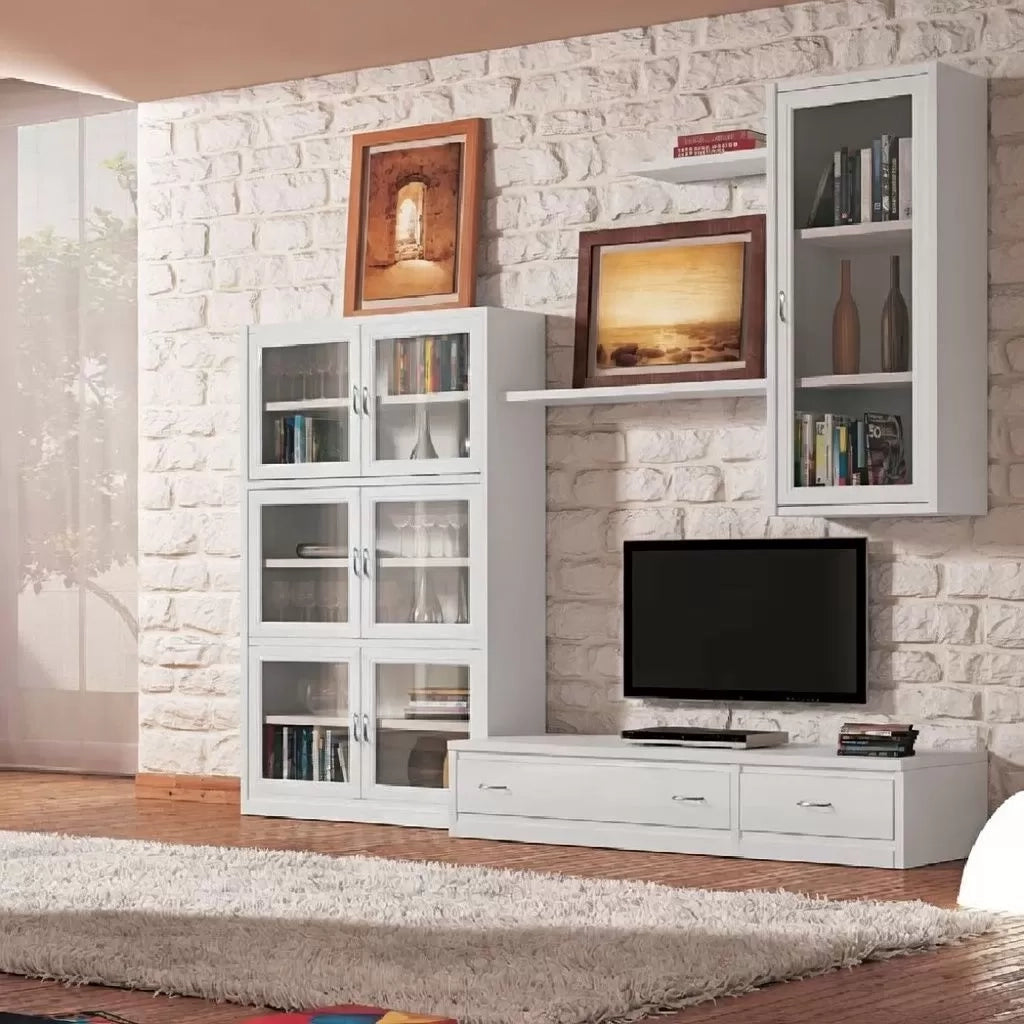 Parete attrezzata classica in legno bianco 265x36/60x230 - Mobili 2G