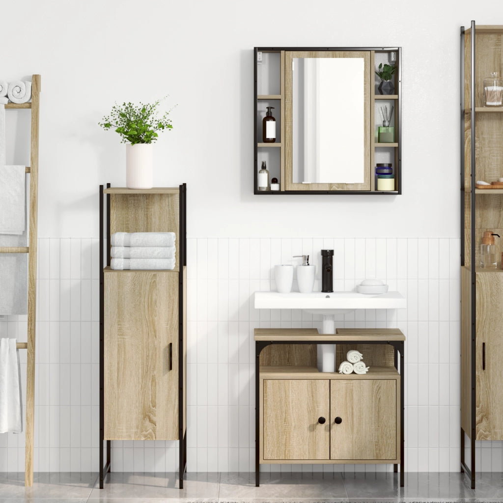 Set di Mobili da Bagno in 3 Pezzi in Rovere Chiaro in Legno Ingegnerizzato