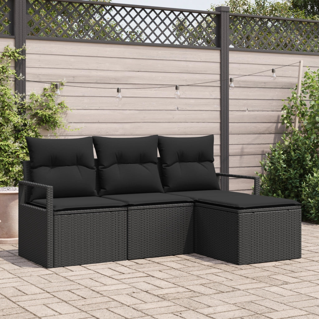 Set di divani da giardino  a 4 pezzi con cuscini Nero Polirattan