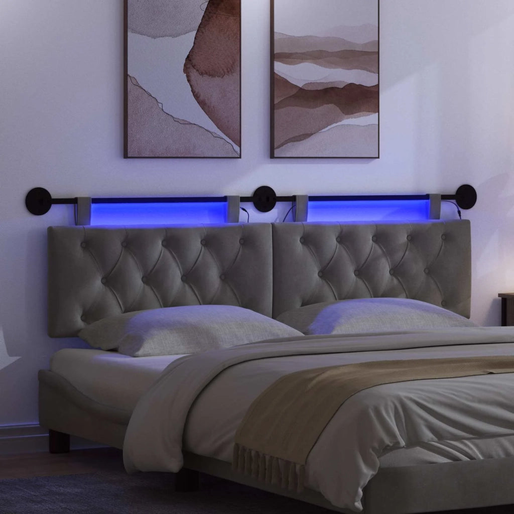 Testiera sospesa Con luce LED Grigio Scuro Velluto