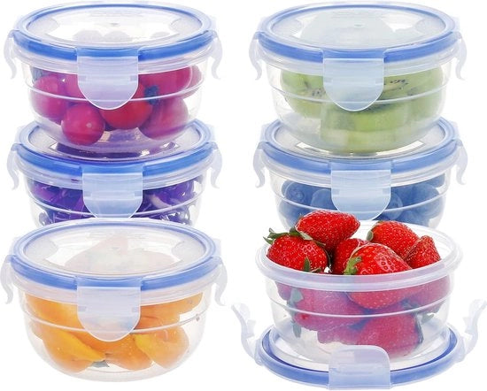 Set di 6 contenitori con coperchio rotondo, piccolo, con coperchio a vite, per meal prep, ciotola per frutta, ciotola per gelato, ciotola per dessert, ciotola in plastica, contenitori per congelazione, piccoli