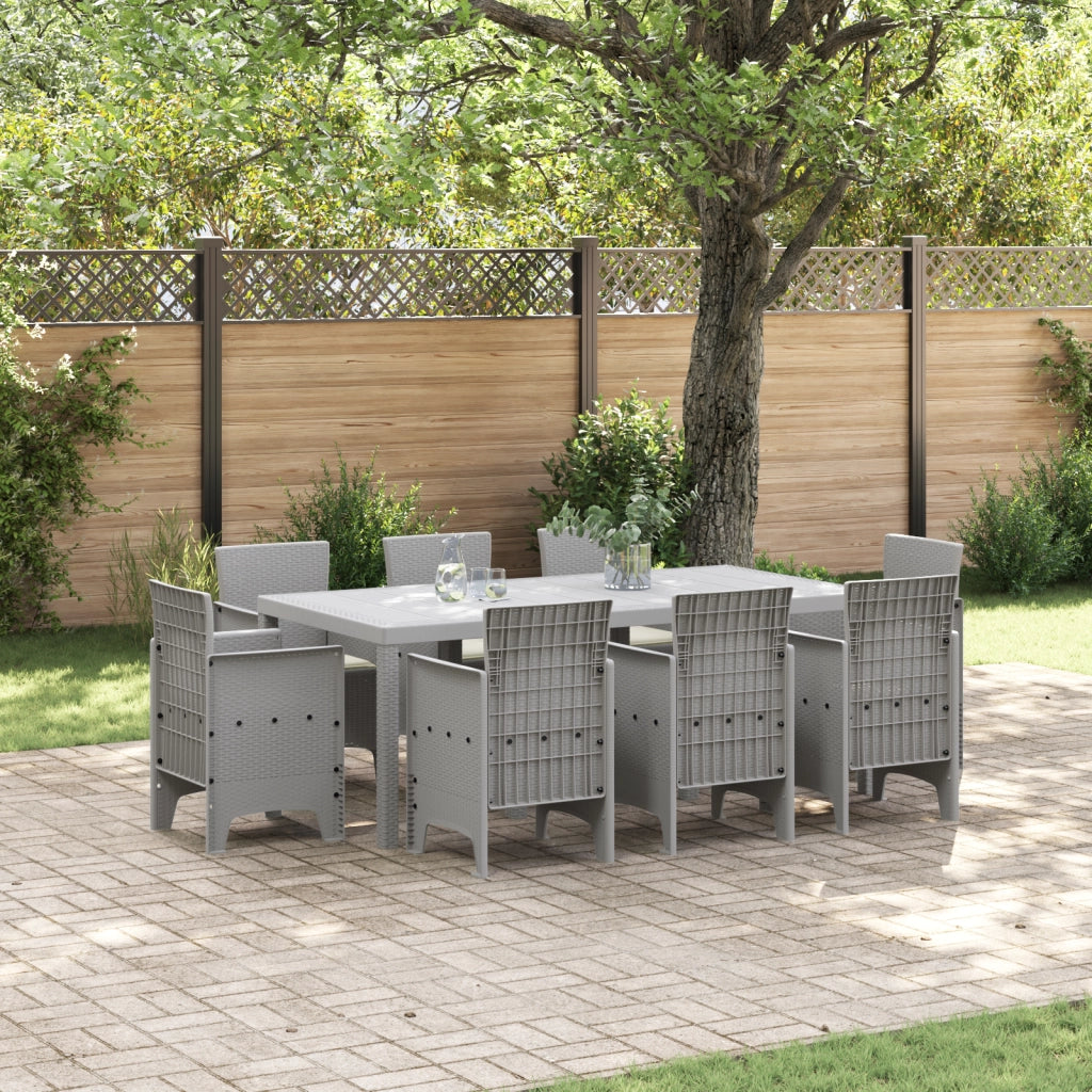 Set da pranzo da giardino da 9 pezzi con cuscini leggeri in polirattan