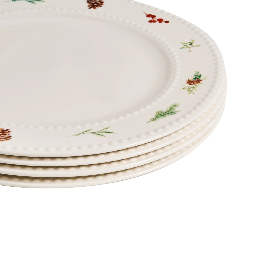 Set di 16 pezzi di stoviglie in porcellana fatte a mano con finitura smaltata reattiva, motivo natalizio biancao
