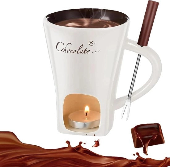 Set di fonduta in ceramica con ciotole - kit per sciogliere cioccolato - forchette - riscaldatore di burro - ideale per regali