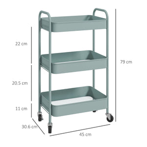 Carrello da Cucina a 3 Livelli 45x30,6x79 cm in Acciaio Azzurro