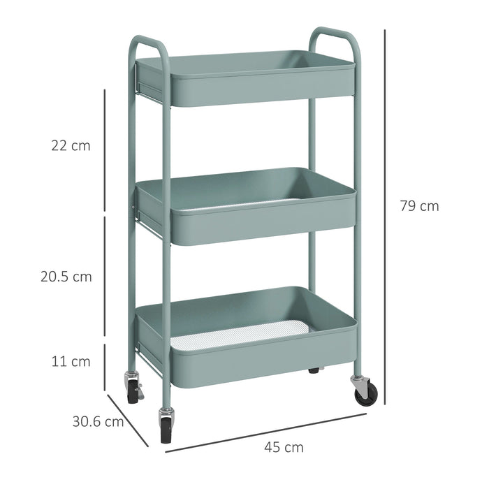 Carrello da Cucina a 3 Livelli 45x30,6x79 cm in Acciaio Azzurro