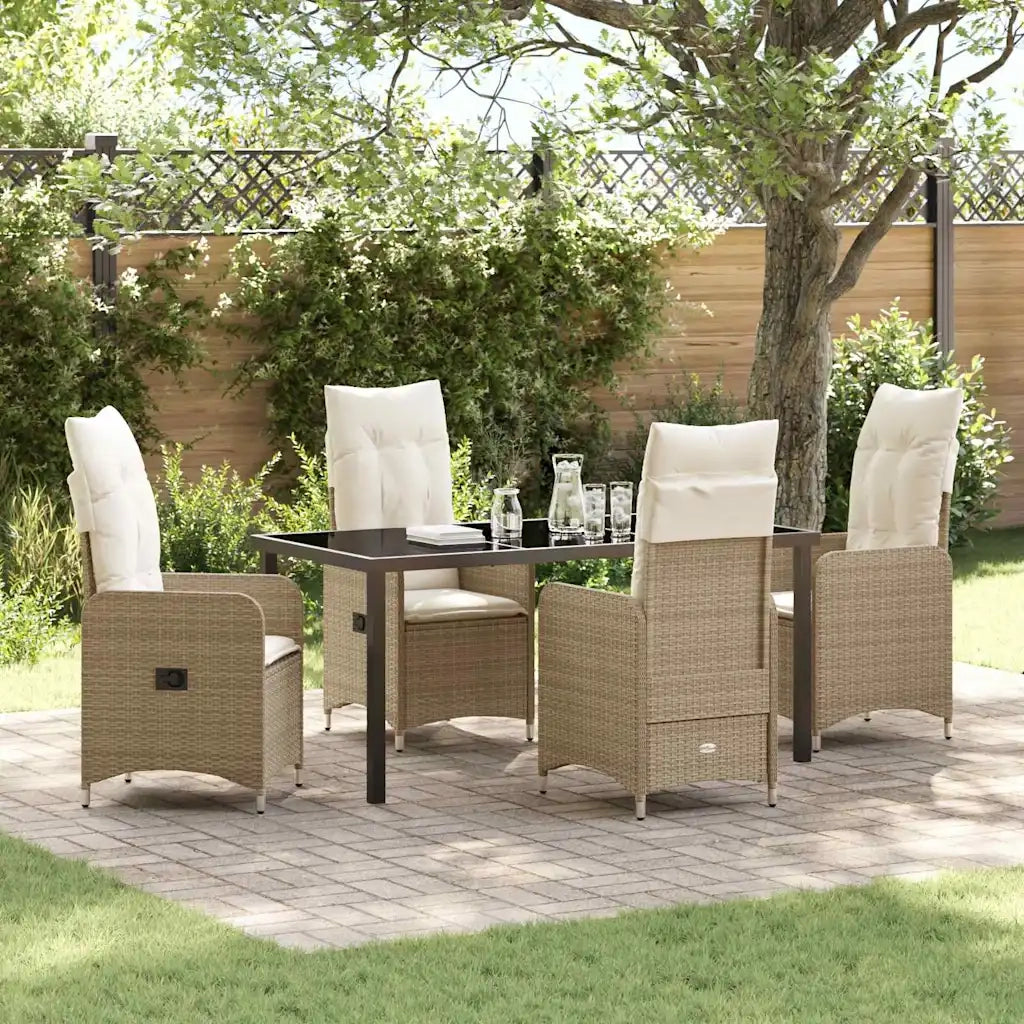 Set da Pranzo per Giardino con cuscino 5 pcs Beige polyrattan 3379656