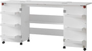 Il tavolo per il cucito Carmen, Bianco, 118 x 77.5 cm con 3 ripiani, pieghevole con ruote per un utilizzo flessibile come tavolo da lavoro