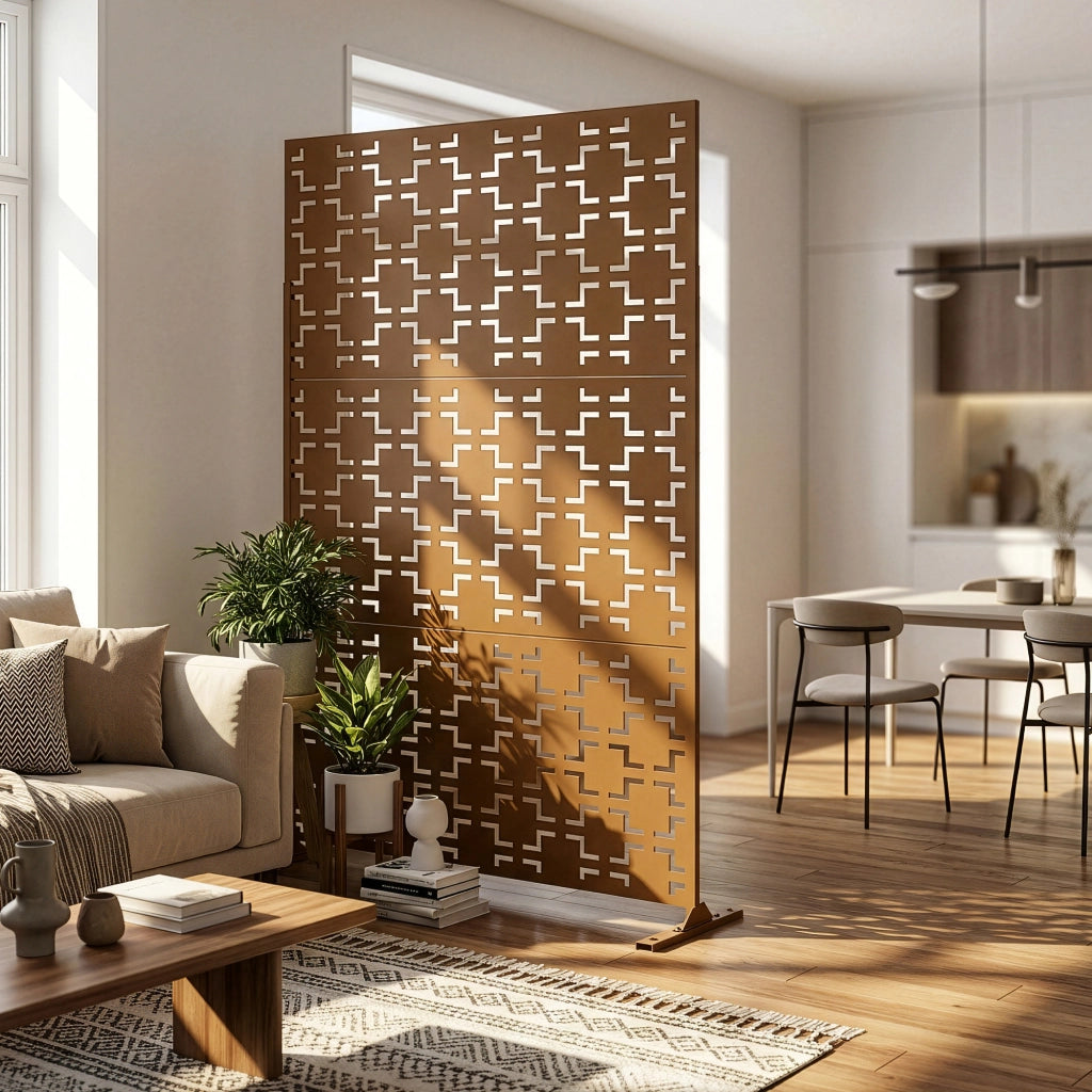 Pannello Divisorio Basciano Struttura Traforata in Acciaio 180 x 120 cm - Marrone casa.pro
