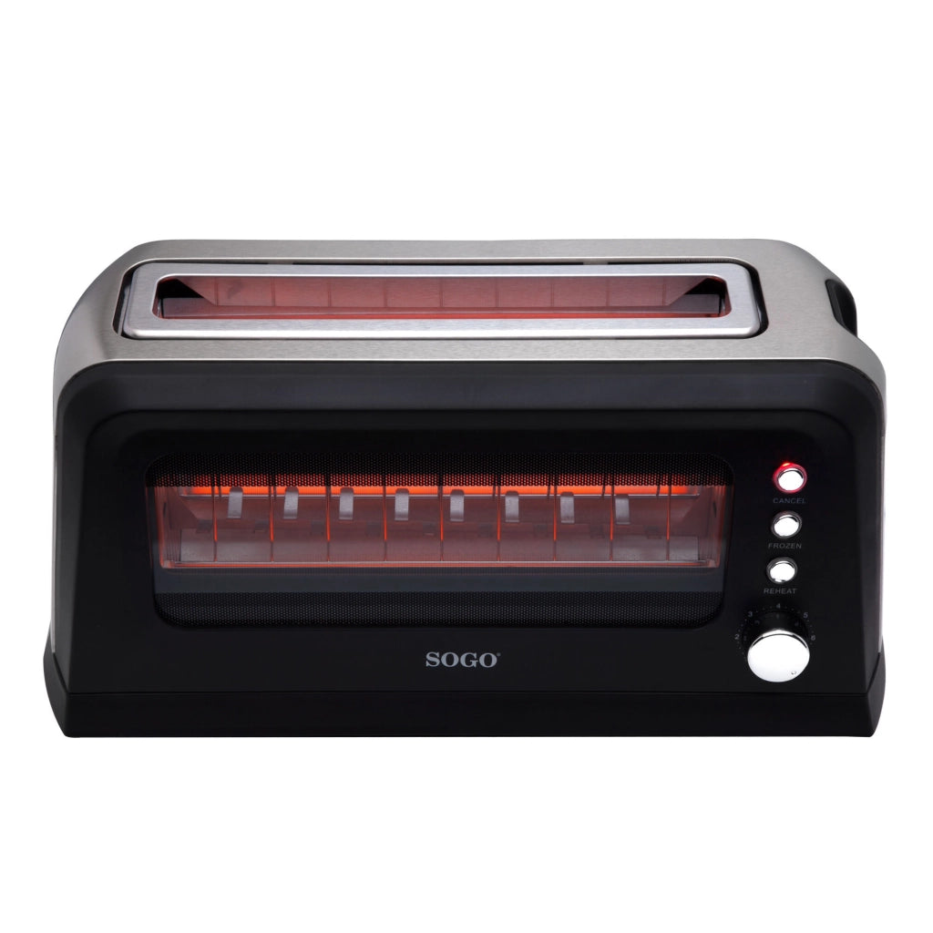Tostapane fessura lunga con finestra trasparente vetro, controllo 7 livelli tostatura, bandeja briciole estraibile 900W - SOGO