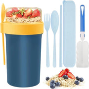 Mueslibeker portatile, 760 ml + 230 ml, 5 contenitori di yogurt con cucchiaio e forchetta, mueslibeker senza lattosio con piccola scatola di spezie, contenitore di yogurt, grande per lavoro, scuola, picnic, viaggi (blu)