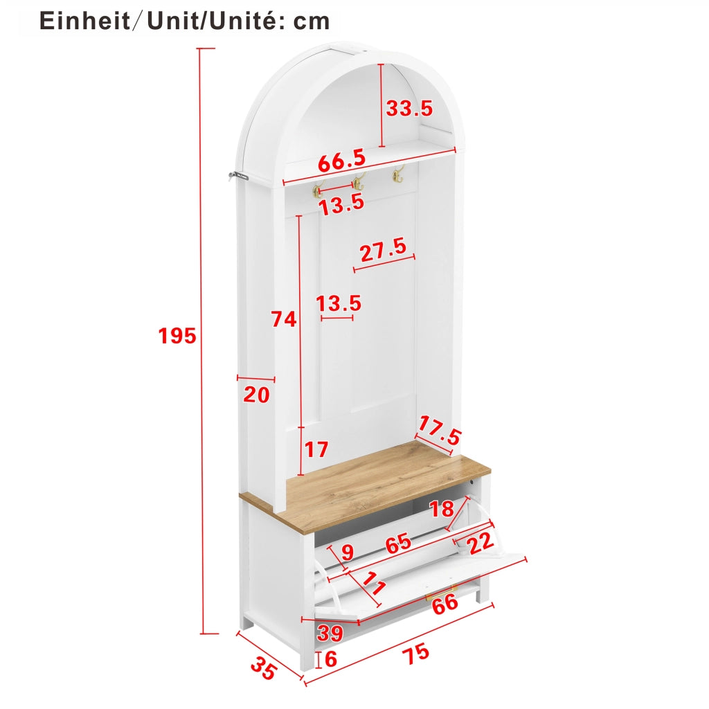 Guardaroba da Ingresso con Appendiabiti, Ripiano e Scarpiera, in MDF Bianco e Color Legno